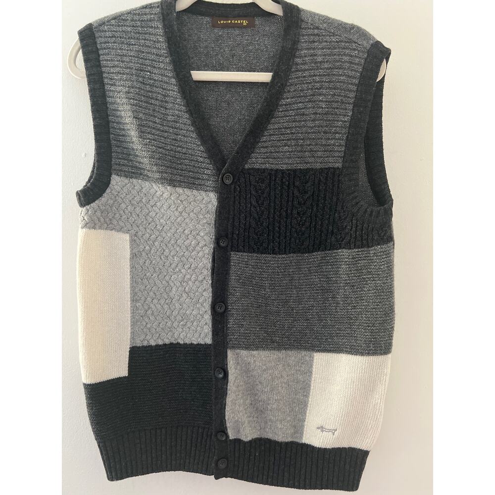 VTG LG Louis Castel wool blend patchwork‎ vest. Logo